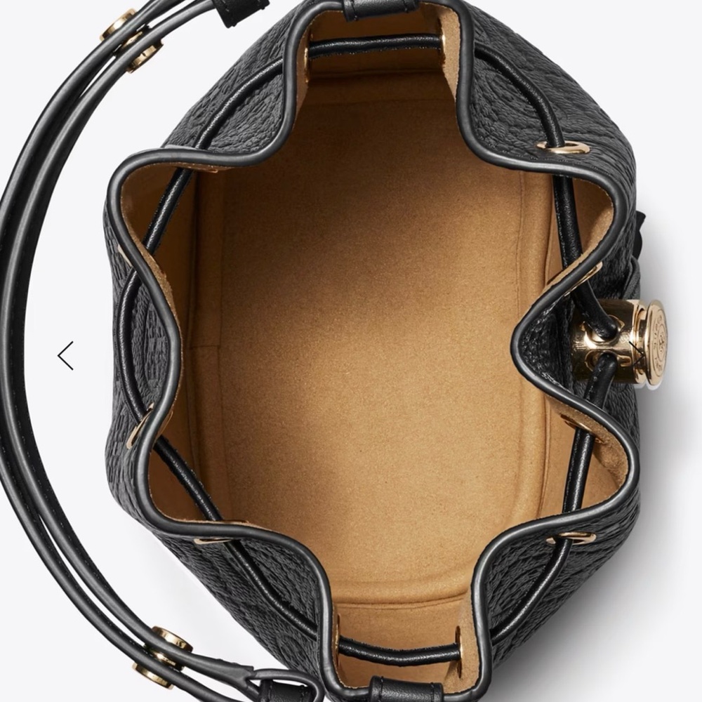 Tory Burch T Monogram Leather Bucket Bag in Mini - Picture 3 of 5